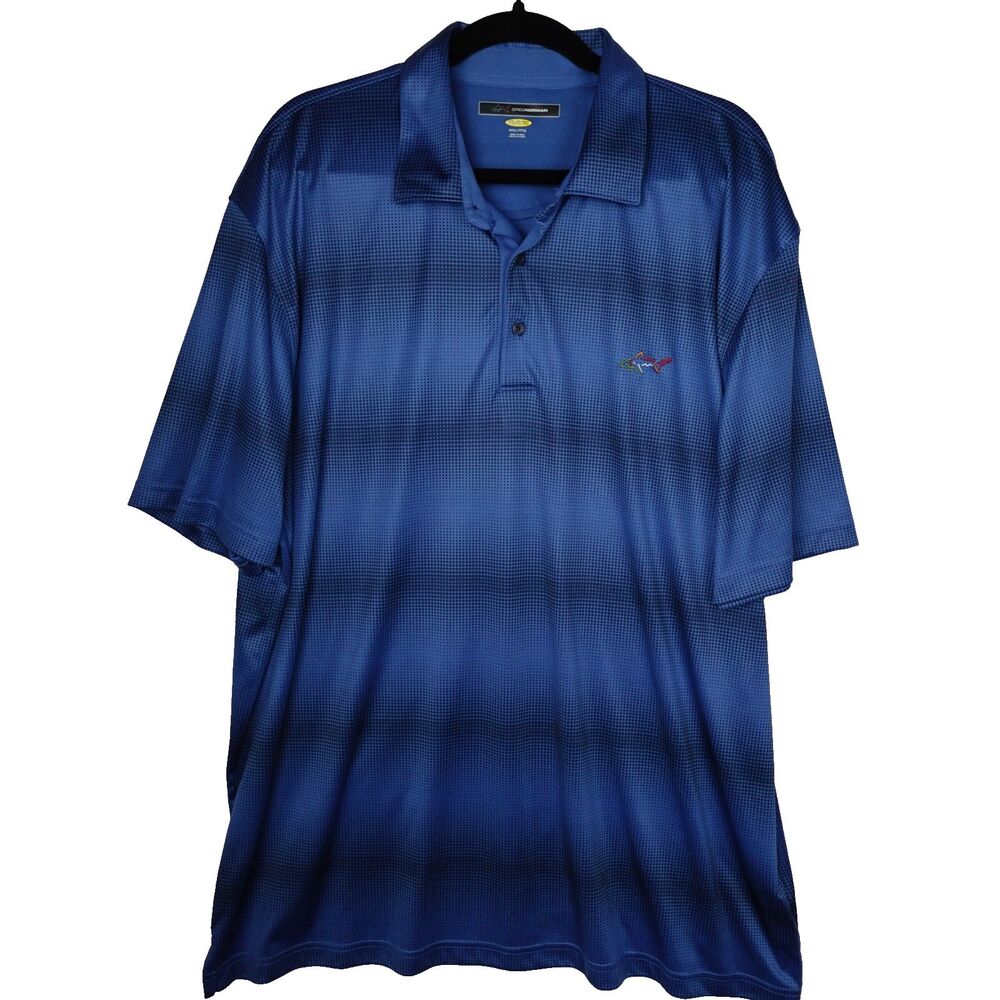 Greg Norman Polo Shirt Mens 3XL Golf Performance Blue Dot Matrix Stripe Play Dry